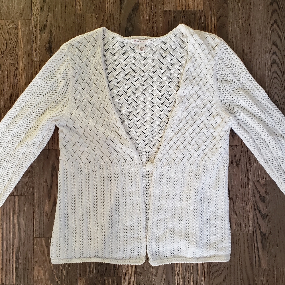 JM Collection White Open-Front Cardigan